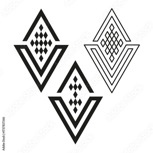 Tribal diamond emblems. Folk style symbols. Ethnic vector pattern. Bohemian geometric illustration.