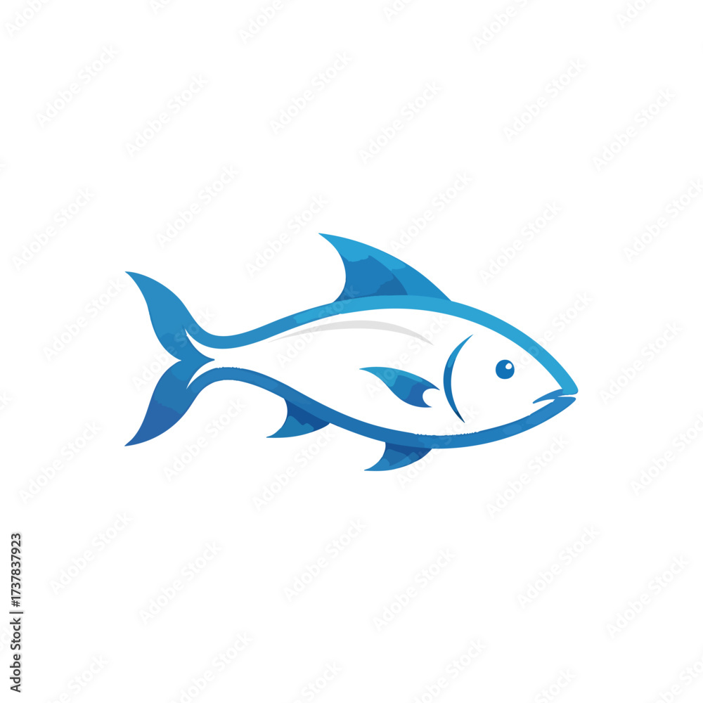 Fototapeta premium A simple blue and white stylized fish illustration a clean vector graphic icon for a modern logo.