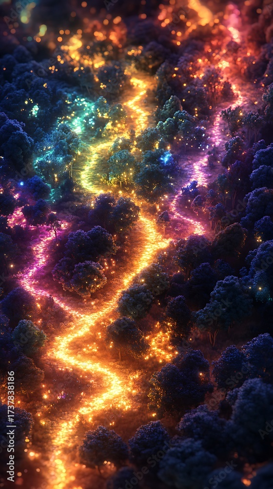 Naklejka premium Radiant luminescence cascades through a nebulous expanse, evoking cosmic wonder