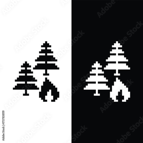 pixel Forest fire icon. Vector pixel art emergency 8 bit logo for game
