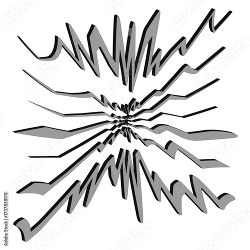 Abstract spiral explosion. Shattered glass symbol. Dynamic motion illustration. Vector destruction concept.