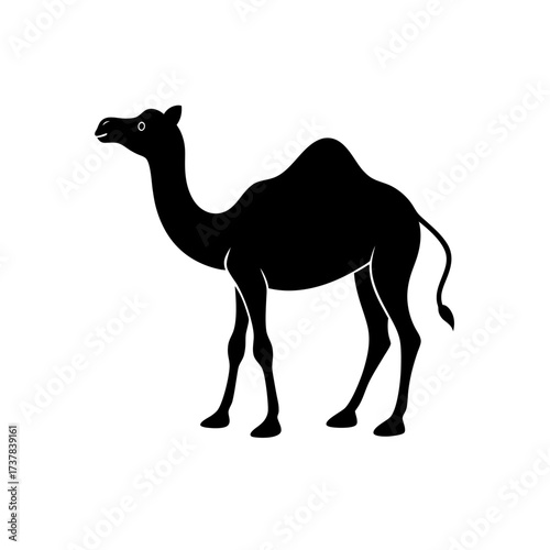 Silhouette of a camel standing sideways on transparent background