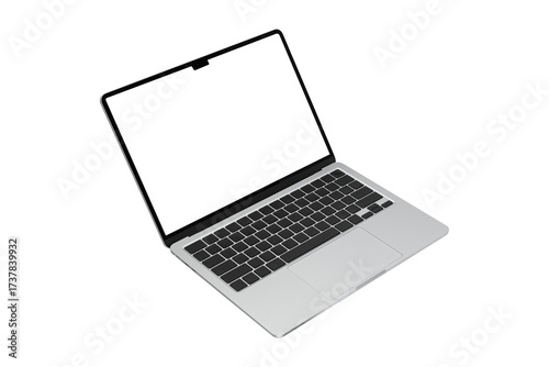 Laptop with customizable blank screen, isolated on transparent PNG. Perfect for themes in technology, business, finance, and advertising.	

