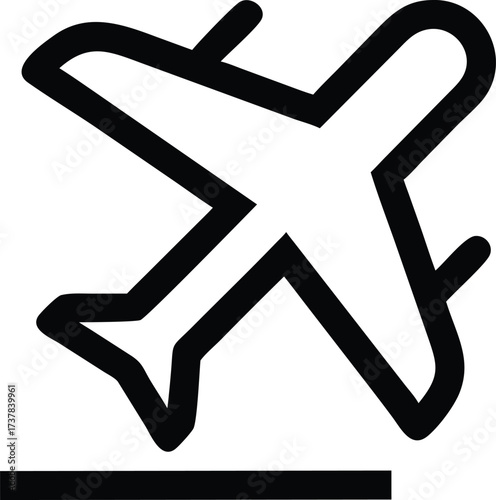 Minimalist airplane touchdown icon graphic for travel and transportation purposes