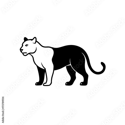 Black and white panther standing profile on transparent background silhouette