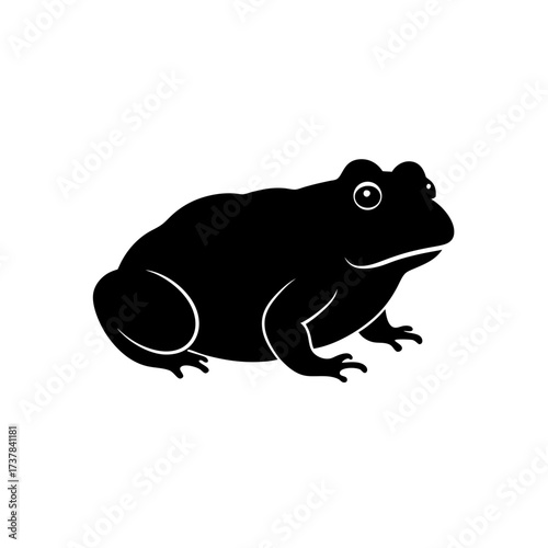 Black silhouette of a frog on white ground on transparent background