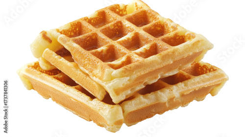 Golden waffles stacked isolated on a transparent background