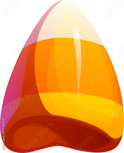 Halloween cartoon candy corn for trick or treat horror holiday sweets, vector icon. Halloween party sweet caramel or candy corn confection for horror night scary treats and spooky sweet desserts