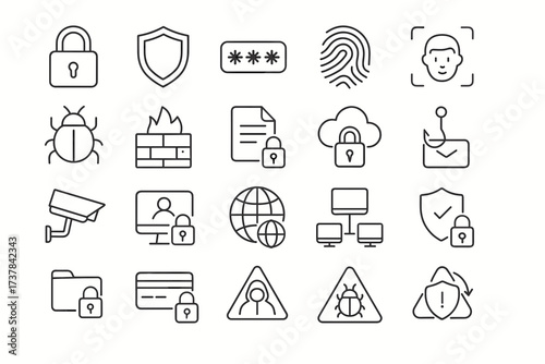 Cyber Security Line Icons Set – Data Protection, Privacy, and Online Safety