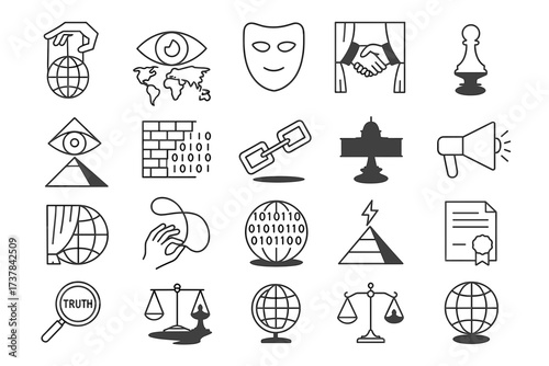 Global Conspiracy and Surveillance Outline Icons Set