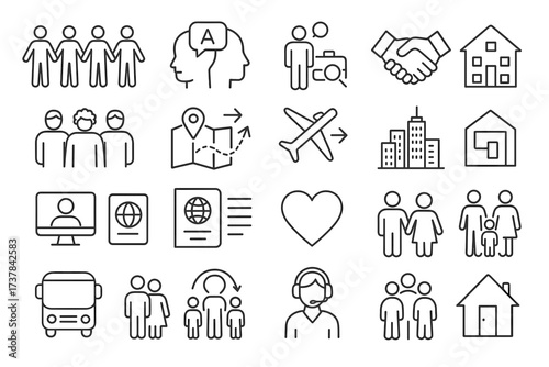 Immigration and Integration Line Icons Set