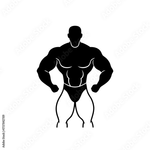 Silhouette of a muscular bodybuilder pose on transparent background