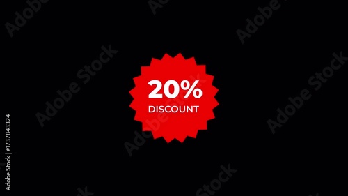 Red 20 discount starburst badge promotional sale sticker for marketing campaigns isolated on Transparent background