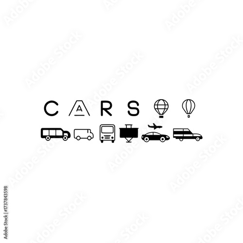 Various modes of transport black and white on transparent background