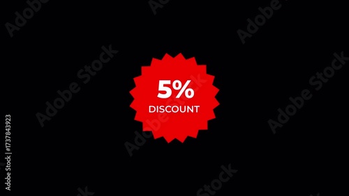 Red discount badge with 5 off promotion graphic element isolated on Transparent background