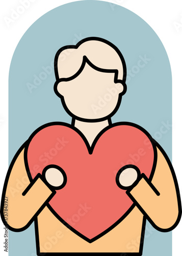 Abstract figure holding heart representing love, care, and mental well being