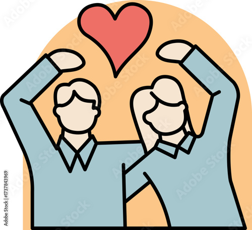 Illustration of a loving couple with a heart, symbolizing affection and unity