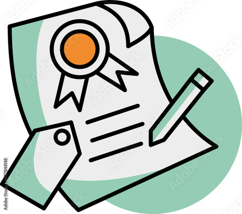 Document certification with seal and pen for vector illustration design