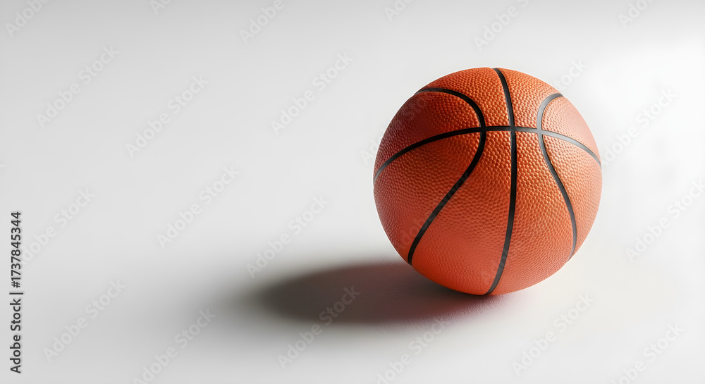 Fototapeta premium Orange basketball with black lines on a neutral white background, perfect for sports concepts and design projects