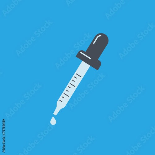 A dropper with a drop of liquid falling from its tip.