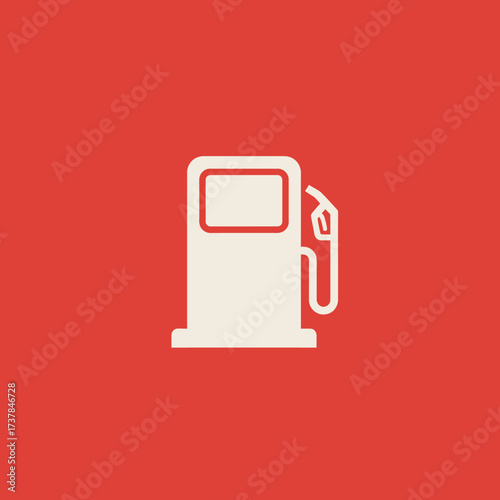 Fuel pump icon on red background represents gasoline station.