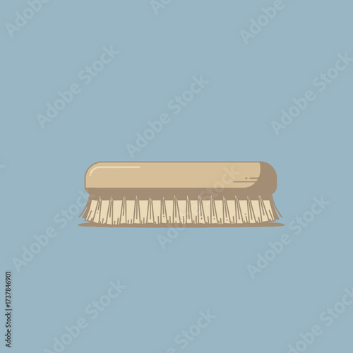 Illustration of a Scrub Brush with Wooden Handle and Bristles.
