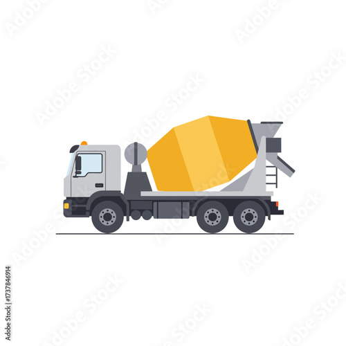 Illustration of a Yellow Concrete Mixer Truck on a White Background.