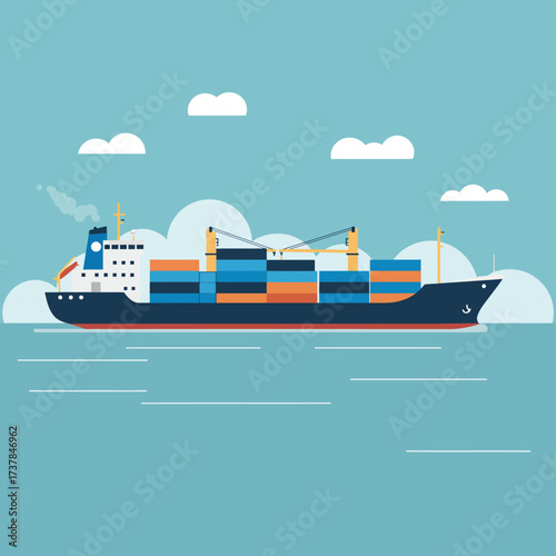 Industrial Freight Ship Transporting Goods Across the Sea.