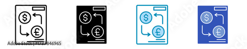 Currency Exchange Document  Icon Set Multiple Style Collection