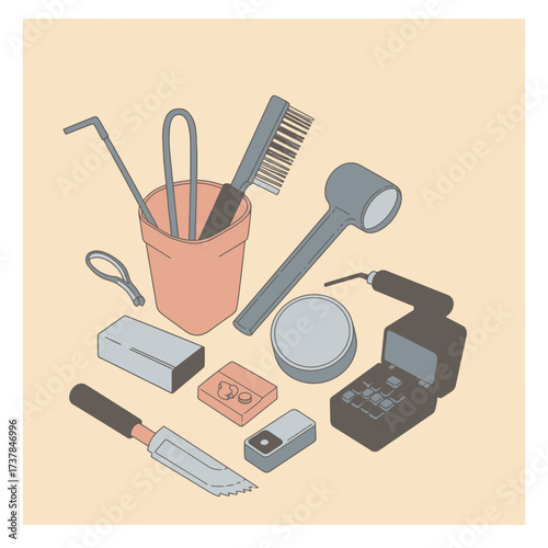 Isometric Illustration of Jewelry Making and Crafting Tools.