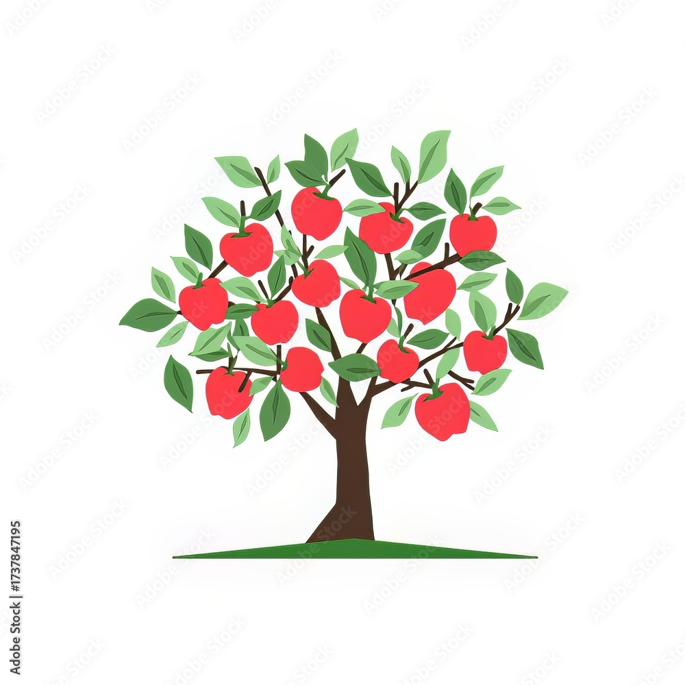 Fototapeta premium Simple Flat Vector Illustration of Apple Tree Isolated on White