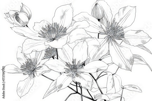 Wallpaper Mural Detailed Black And White Flower Bouquet Drawing Torontodigital.ca