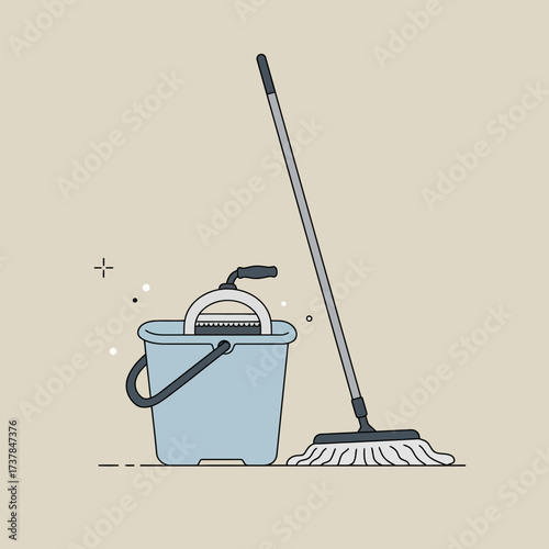 Mop and bucket cleaning tools.