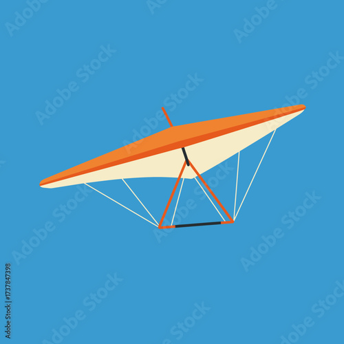 Orange Hang Glider Flying Against Blue Sky.
