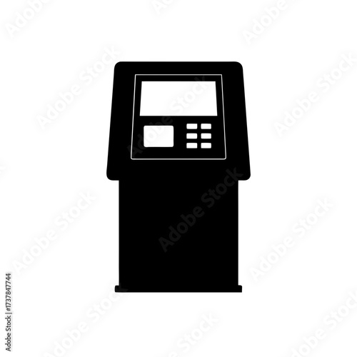 Illustration of a black atm machine kiosk on transparent background silhouette