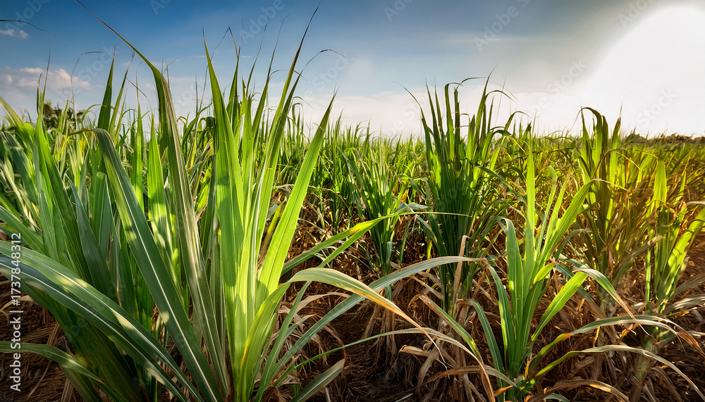Fototapeta premium Close Up Shot Of Thriving Sugarcane Crops In The Field