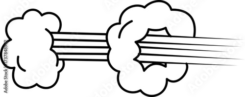 Cartoonish steam or cloud with horizontal lines, vector illustration, design element
