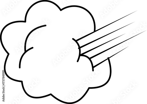 Comic style illustration of an explosion cloud with speed lines on black background