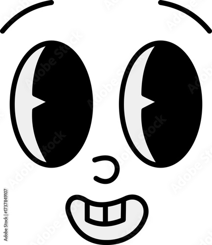 Abstract cartoon face with exaggerated eyes, simple design and bold contrast