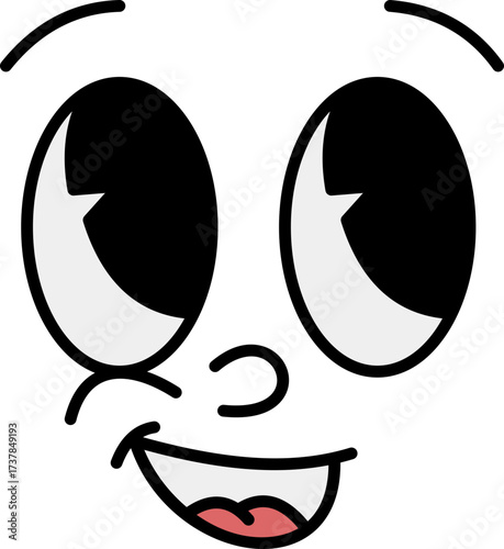 Cartoon face with an optimistic expression on a dark black background