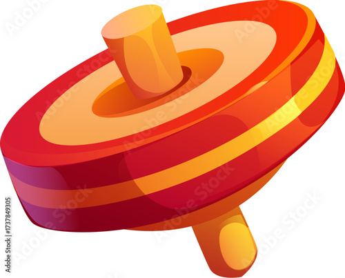 Cartoon traditional Japanese spinning top koma new year decoration. Isolated vector toy for celebration, symbolizes focus, balance and cultural heritage, depicted with vibrant red and gold colors