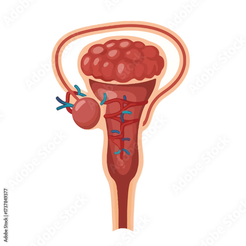 Anatomical Illustration of the Human Urinary System Depicting Ureter on White
