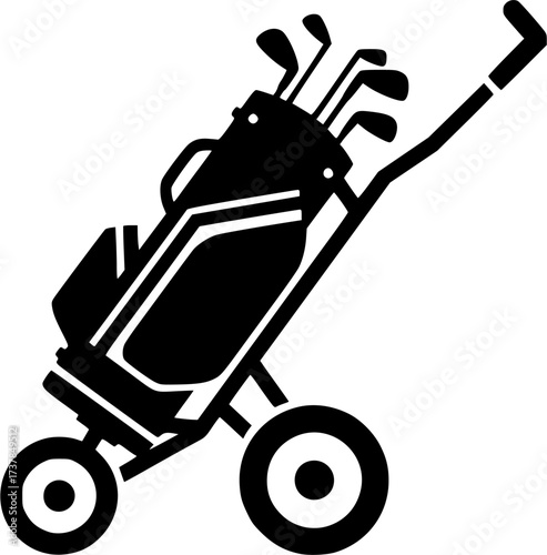Golf push cart silhouette, Golf pull cart silhouette, Golf push cart, Golf pull cart, Golf bag trolley silhouette, Bag trolley, Golf pushcart vector