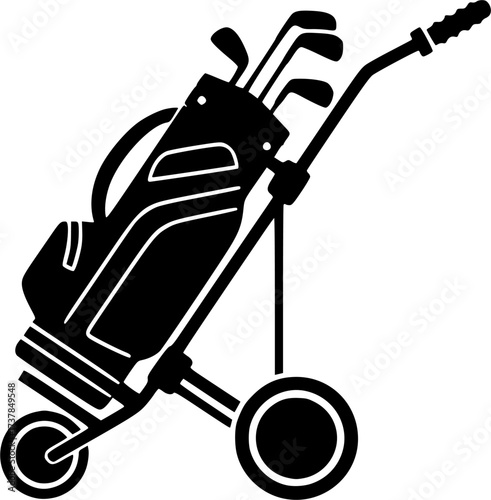 Golf push cart silhouette, Golf pull cart silhouette, Golf push cart, Golf pull cart, Golf bag trolley silhouette, Bag trolley, Golf pushcart vector