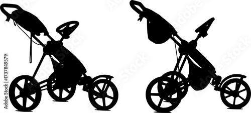 Golf push cart silhouette, Golf pull cart silhouette, Golf push cart, Golf pull cart, Golf bag trolley silhouette, Bag trolley, Golf pushcart vector