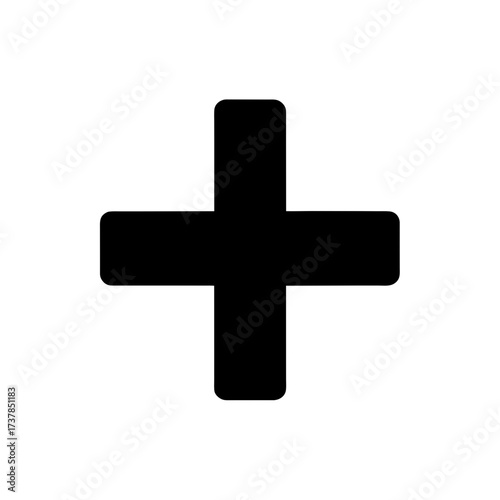 Depiction of a solid black plus symbol sign on transparent background silhouette
