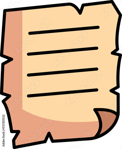 Cartoon illustration of a parchment scroll with black lines on a dark background