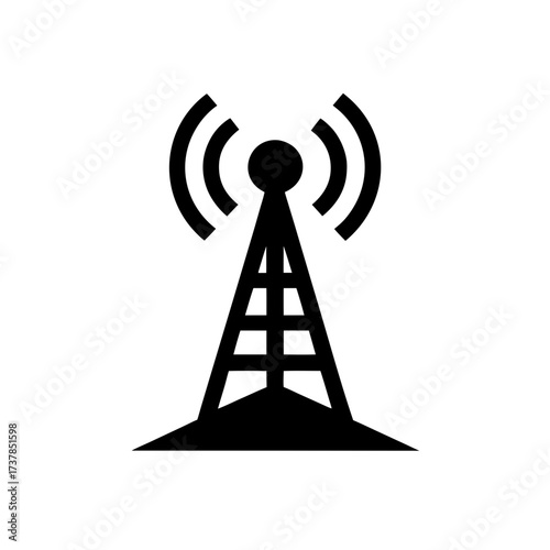 Illustration of a black radio tower icon on transparent background silhouette
