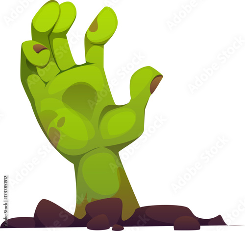 Halloween cartoon zombie hand for horror night holiday, vector scary icon. Halloween dead zombie or undead hand from reaching out grave for spooky and scary trick or treat and horror night holiday