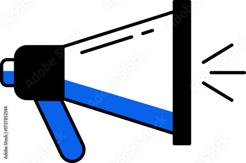 Stylized blue and white megaphone vector illustration on black background